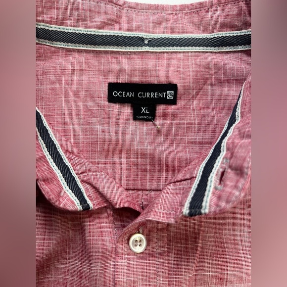 OCEAN CURRENT Men’s Red and white heather short sleeve‎ button down size XL. - Picture 9 of 12